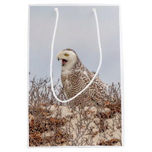 Snowy owl sitting on the beach medium gift bag