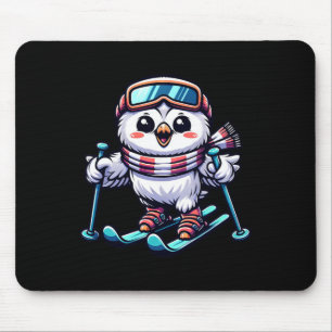 Snowy Owl Skiing Cute Owl Skier Mouse Pad