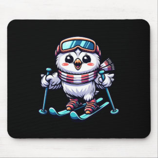 Snowy Owl Skiing Cute Owl Skier  Mouse Pad