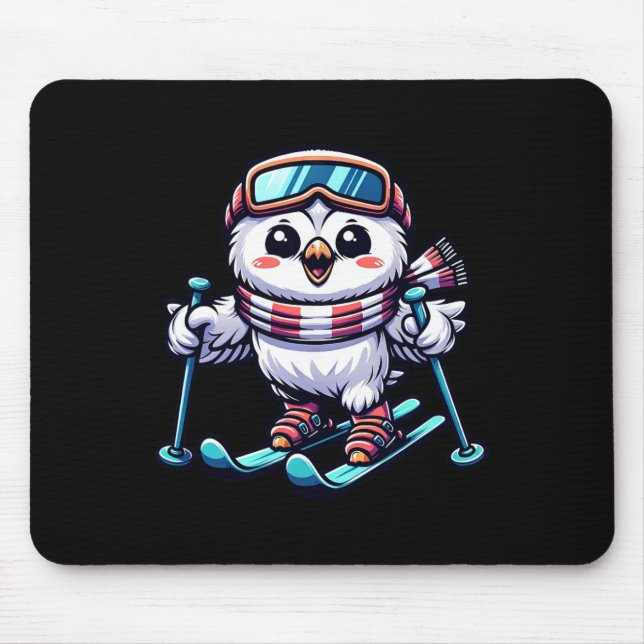 Snowy Owl Skiing Cute Owl Skier  Mouse Pad (Front)