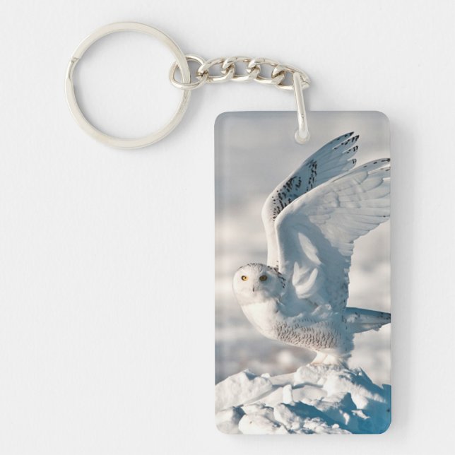 Snowy Owl taking off from snow Key Ring (Front)