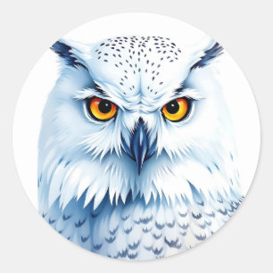 Snowy Owl Watercolor Detailed Feathers  Classic Round Sticker