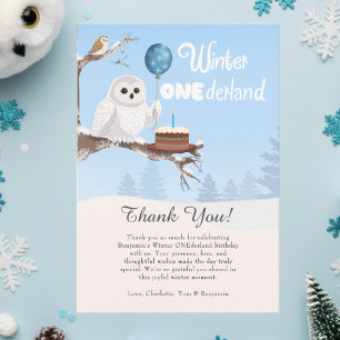 Snowy Owl Winter Onederland Birthday Thank You Card
