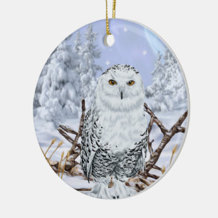 Snowy Owl Winter Wildlife Ceramic Tree Decoration