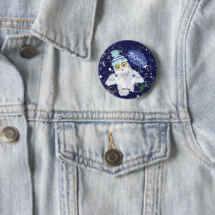 Snowy Owl with Hat 6 Cm Round Badge