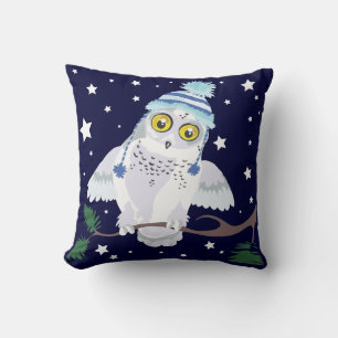 Snowy Owl with Hat~ throw pillow