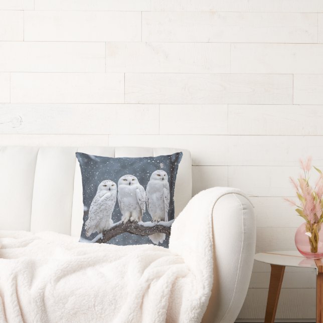 Snowy Owls In Snowflakes Cushion (Couch)