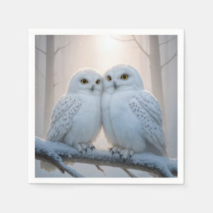 Snowy Owls On a Winter Branch Napkin