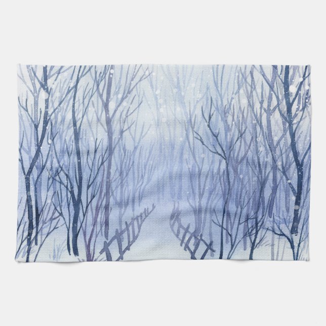 Snowy path in the woods tea towel (Horizontal)