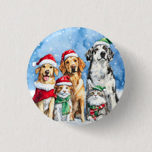 Snowy Paws Festive Cute Christmas Pets Watercolor 3 Cm Round Badge