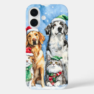 Snowy Paws Festive Cute Christmas Pets Watercolor iPhone 16 Case