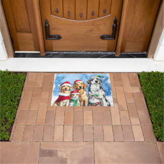 Snowy Paws Festive Cute Christmas Pets Watercolor Doormat
