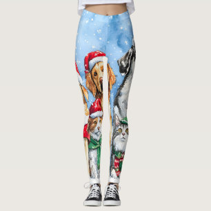 Snowy Paws Festive Cute Christmas Pets Watercolor Leggings