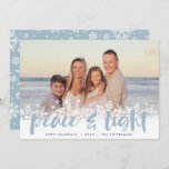 Snowy Peace | Hanukkah Photo Holiday Card<br><div class="desc">Modern Hanukkah photo cards feature your favourite image with a white snowflake border along the bottom. "Peace and light" appears in light blue hand lettered brush typography,  with your names and the year beneath.</div>