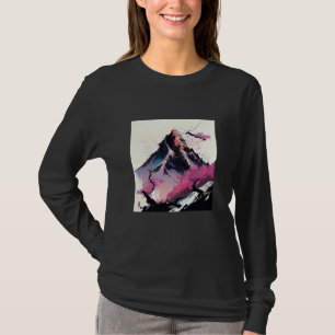 snowy peak mountain Cherry Blossom sharp colors pi T-Shirt