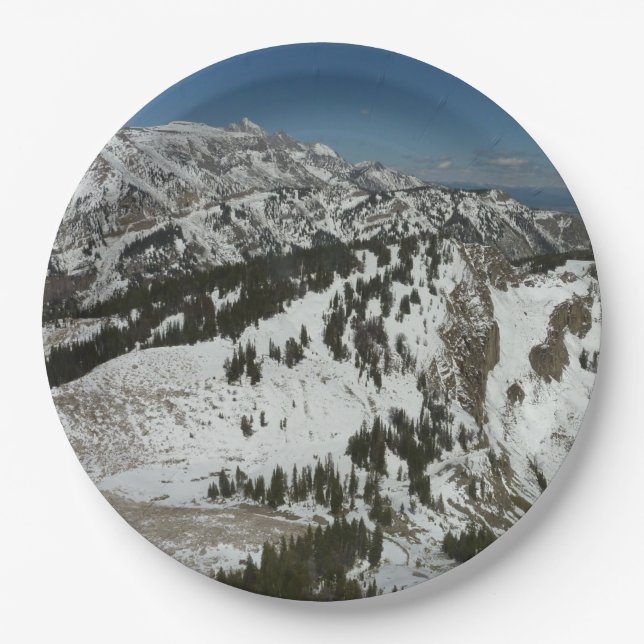 Snowy Peaks of Grand Teton Mountains I Photography Paper Plate (Front)
