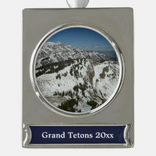 Snowy Peaks of Grand Teton Mountains I Photography Silver Plated Banner Ornament