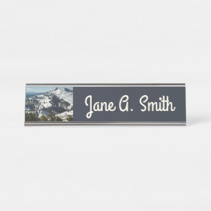 Snowy Peaks of Grand Teton Mountains II Photo Desk Name Plate