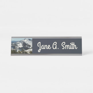 Snowy Peaks of Grand Teton Mountains II Photo Desk Name Plate