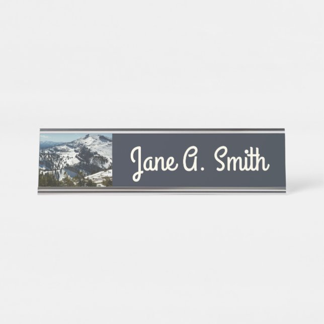 Snowy Peaks of Grand Teton Mountains II Photo Desk Name Plate (Front)