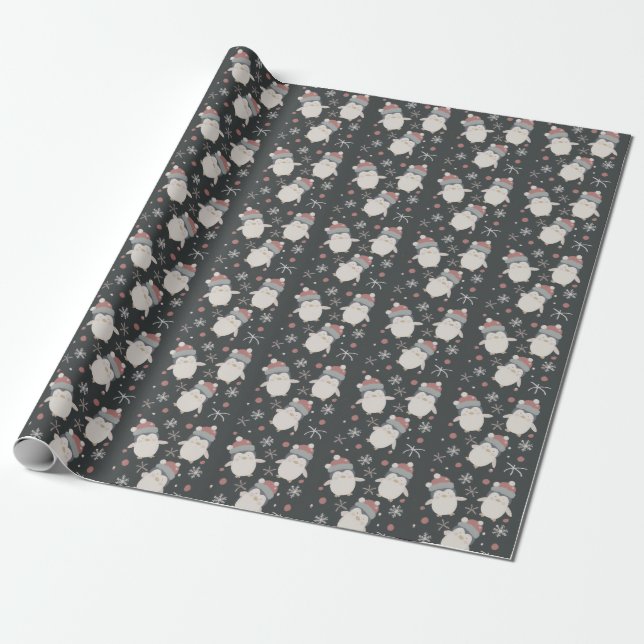 Snowy Penguin Holiday Wrapping Paper (Unrolled)