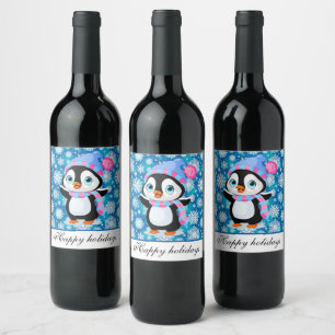 Snowy Penquin Gift Tags Wine Label