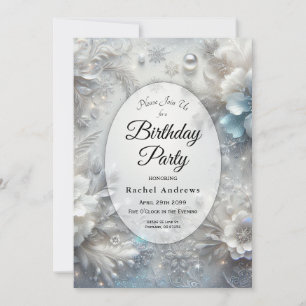 Snowy Petals in Frozen Bloom Birthday Party Invitation