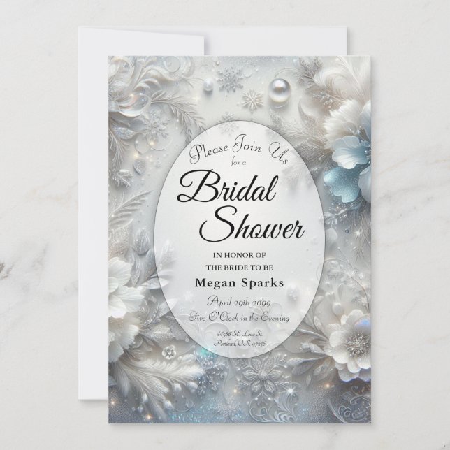Snowy Petals in Frozen Bloom Bridal Shower Invitation (Front)