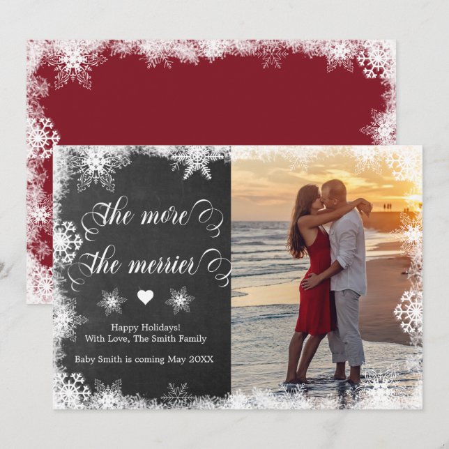 Snowy Photo Christmas Pregnancy Announcement Cards (Front/Back)