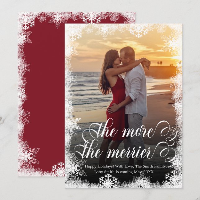 Snowy Photo Christmas Pregnancy Announcement Cards (Front/Back)