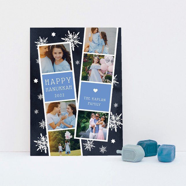 Snowy Photobooth Hanukkah Photo Collage Card (Creator Uploaded)