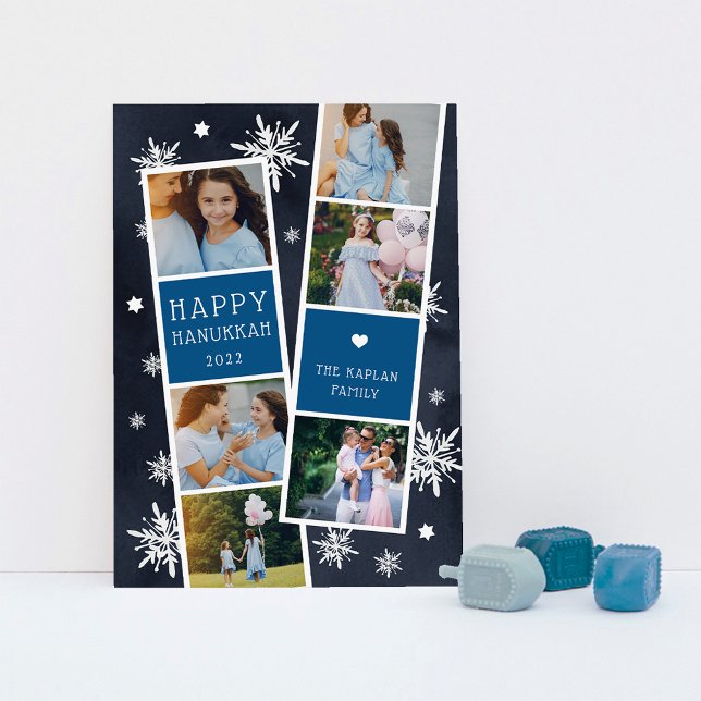 Snowy Photobooth Hanukkah Photo Collage Holiday Card (Creator Uploaded)