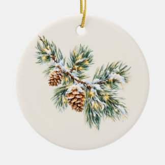 Snowy Pine Branch Ceramic Tree Decoration