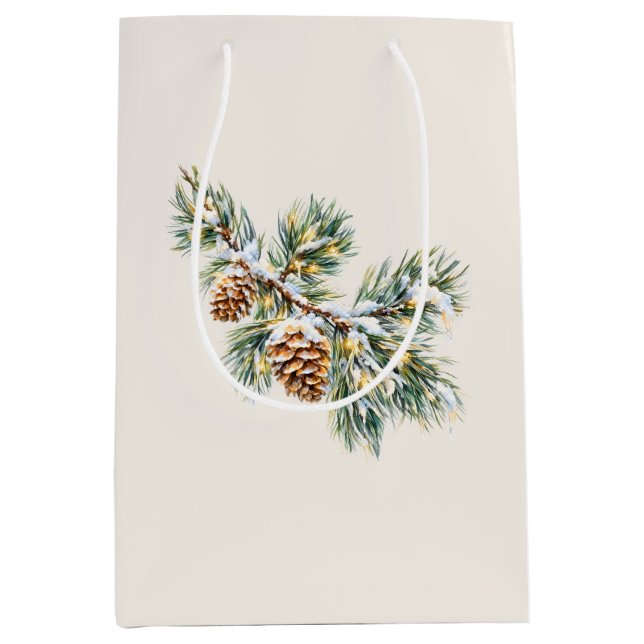 Snowy Pine Branch Medium Gift Bag (Front)