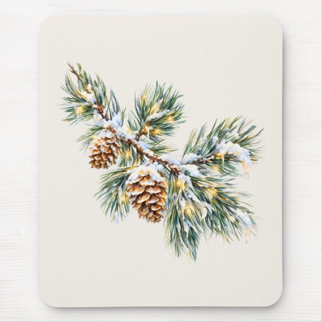 Snowy Pine Branch Mouse Pad (Front)