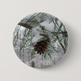 Snowy Pine Branch Winter Nature Photography 6 Cm Round Badge