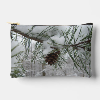 Snowy Pine Branch Winter Nature Photography Accessory Pouch
