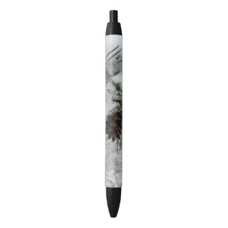 Snowy Pine Branch Winter Nature Photography Black Ink Pen