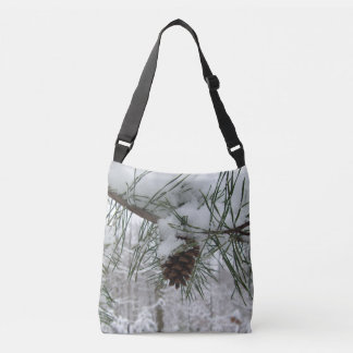 Snowy Pine Branch Winter Nature Photography Crossbody Bag
