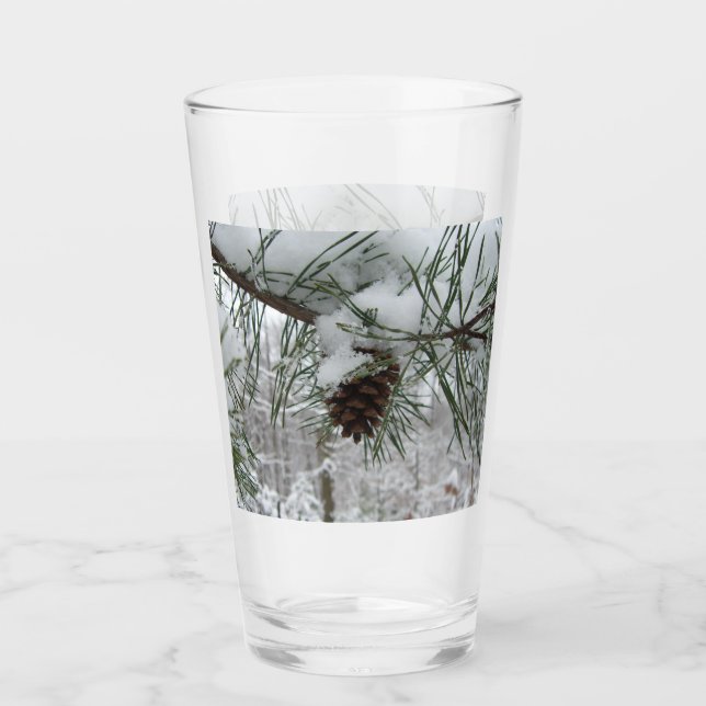 Snowy Pine Branch Winter Nature Photography Glass (Front)