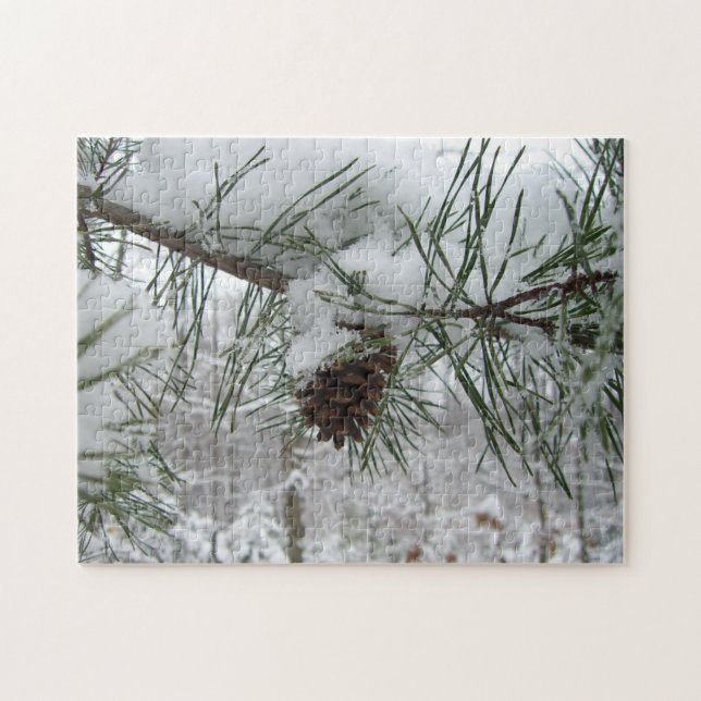 Snowy Pine Branch Winter Nature Photography Jigsaw Puzzle (Horizontal)