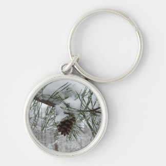 Snowy Pine Branch Winter Nature Photography Key Ring