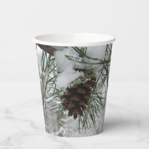Snowy Pine Branch Winter Nature Photography Paper Cups