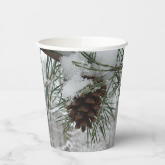 Snowy Pine Branch Winter Nature Photography Paper Cups