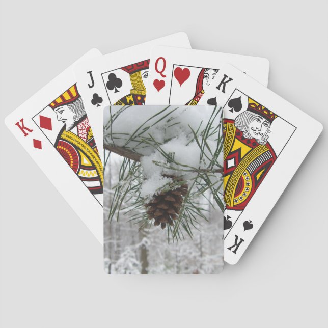 Snowy Pine Branch Winter Nature Photography Playing Cards (Back)