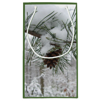 Snowy Pine Branch Winter Nature Photography Small Gift Bag
