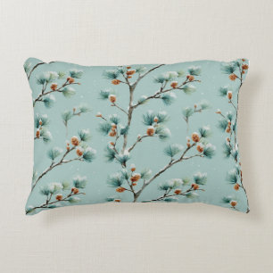Snowy Pine Branches Winter Pattern Decorative Cushion