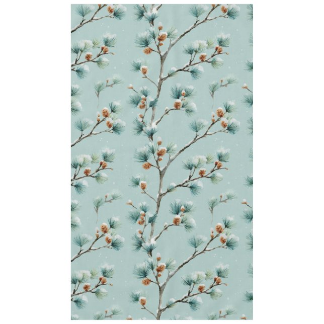 Snowy Pine Branches Winter Pattern Fleece Blanket Tablecloth (Front)