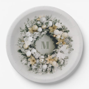 Snowy Pine Christmas Wreath Paper Plate