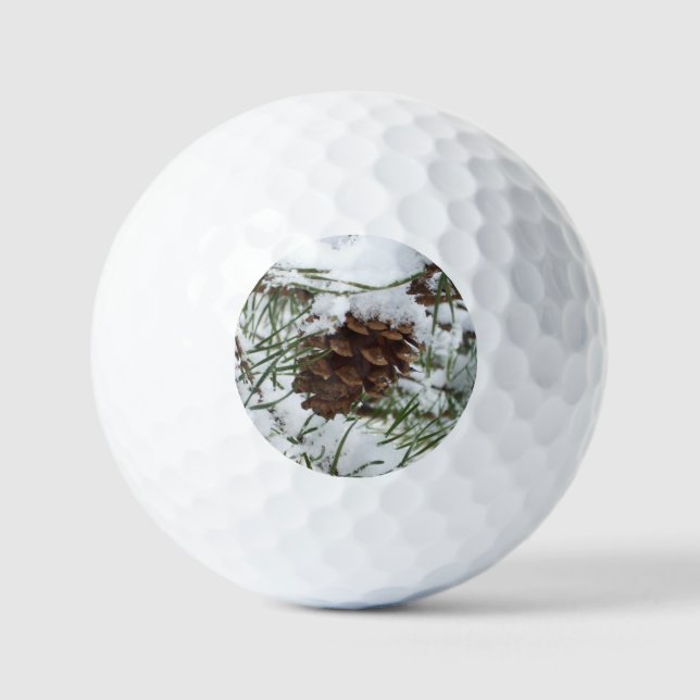 Snowy Pine Cone I Winter Nature Photography Golf Balls (Front)